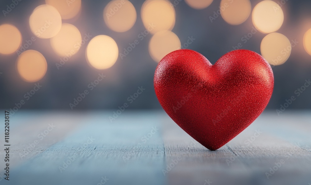 Red Heart on Sparkling Turquoise Background, symbolizing love.