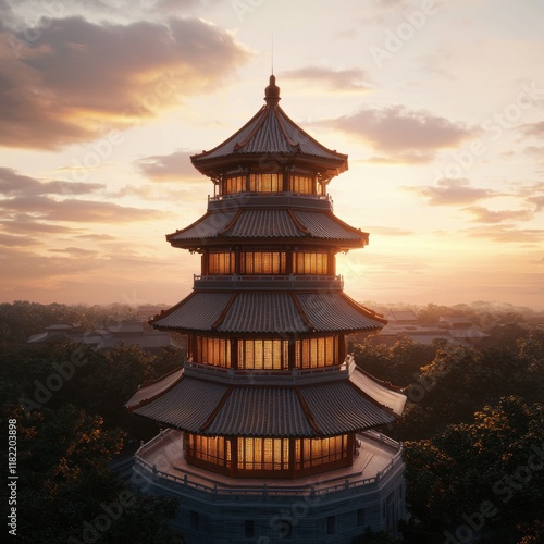 Wallpaper Mural Majestic chinese pagoda at twilight scenic view architectural serene environment captivating landscape Torontodigital.ca