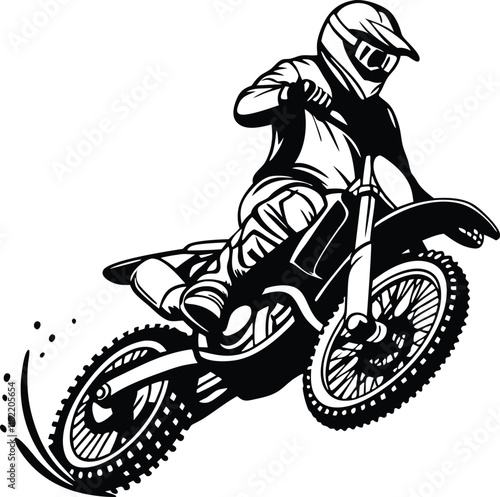 Motocross Rider, Dirt Bike, Extreme Sport, Action, Adrenaline, Jump, Speed, Power, Black and White, 