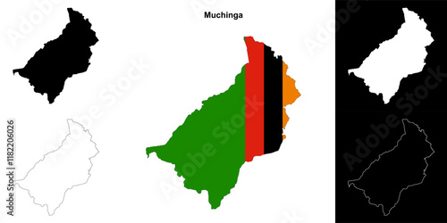 Muchinga province outline map set photo