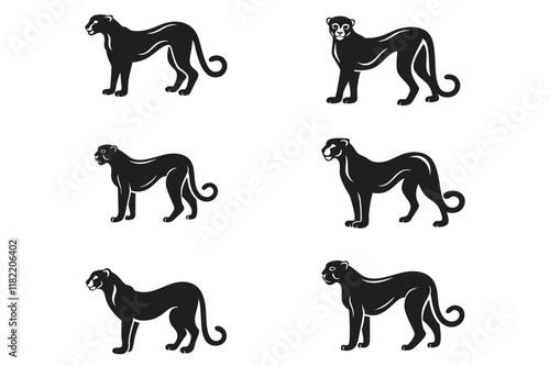 Set of panther silhouettes with white background photo