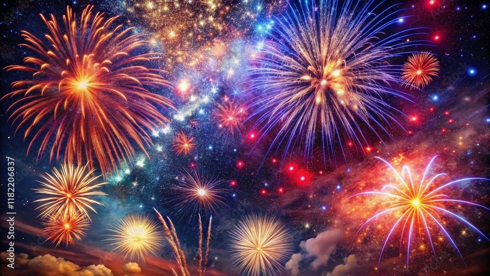 Fototapeta premium Surreal Fourth of July Fireworks: Dreamlike Night Sky Spectacle