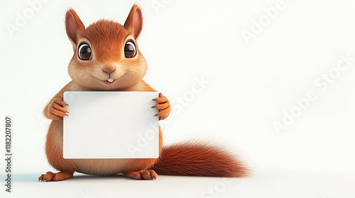 A cute cartoon squirrel holding a blank sign, inviting messages or announcements.
