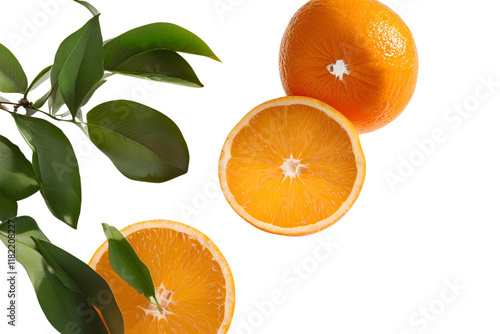 Fresh and Juicy Oranges Against a Clean White Background – Perfect for Healthy Living and Nutrition Themes photo