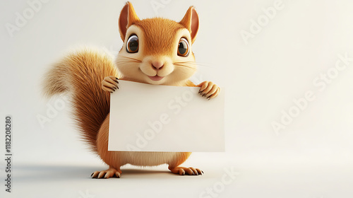 A cheerful cartoon squirrel holds a blank sign, inviting messages or announcements.