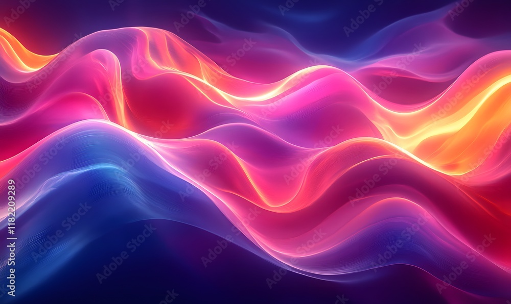 Fototapeta premium A vibrant 3D design with flowing, wavy lines in holographic neon hues