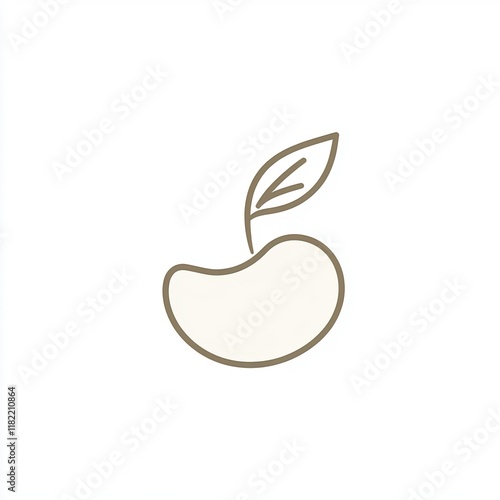 A minimalist logo design featuring a stylized bean outlined in earthy brown tones with a single leaf sprouting, symbolizing growth and simplicity on a white background photo