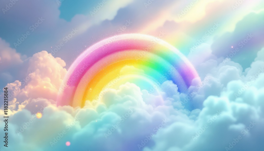 Vibrant rainbow arcing through sunlit clouds in a dreamy sky Vibrant rainbow arcing through sunlit clouds in a dreamy sky
