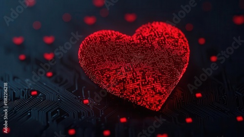 A glowing heart icon representing AI progress in a Valentine sthemed tech event, futuristic charm, romantic innovation, tech love photo