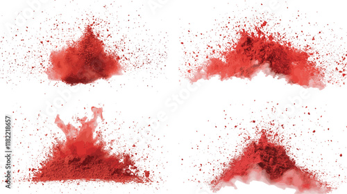 A pile of red powder spices or paints on a white background, Red powder explosion on white background