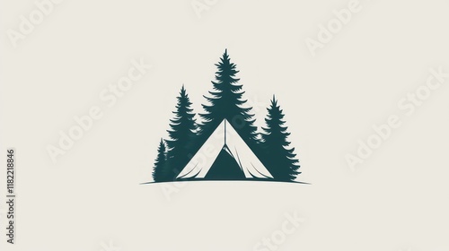 Forest campsite tent logo design, nature background photo