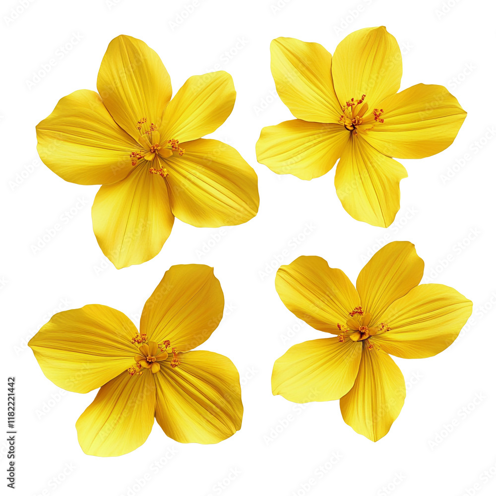 Obraz premium Vibrant Yellow Flowers: A Close-Up Study of Four Blooming Cosmos