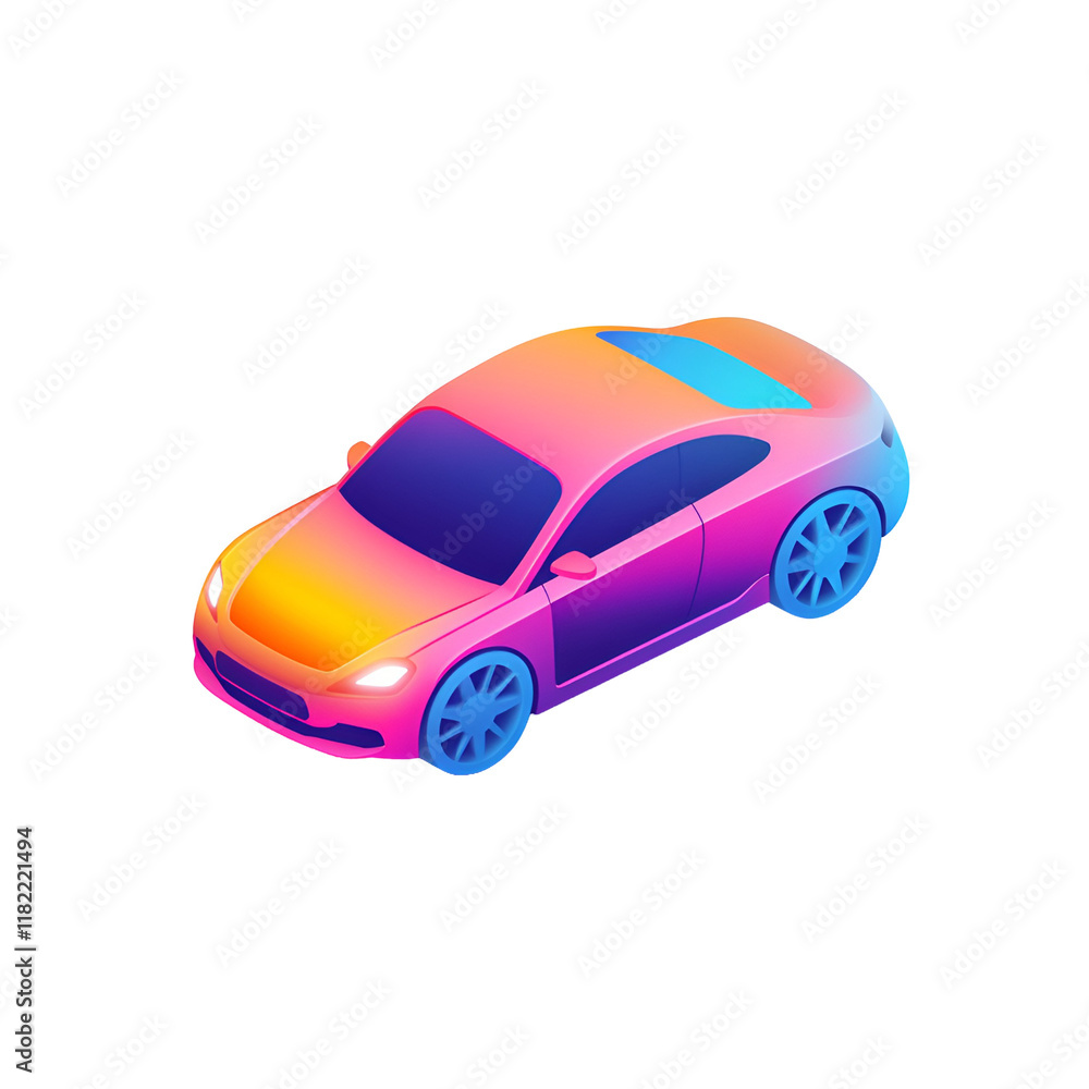 Isometric View of a Vibrant Gradient Sports Coupe Car Isometric View of a Vibrant Gradient Sports Coupe Car