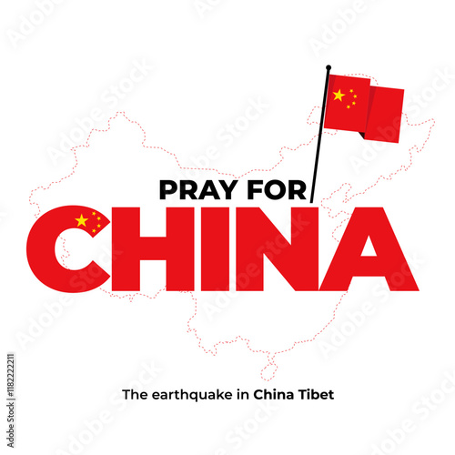 Pray for China Tibet Earthquake  vector illustration.