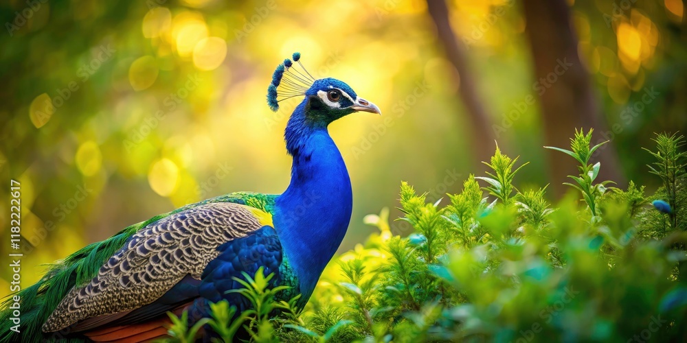 Obraz premium Majestic peacocks in minimalist photography. Nature's elegance showcased, serene backgrounds.