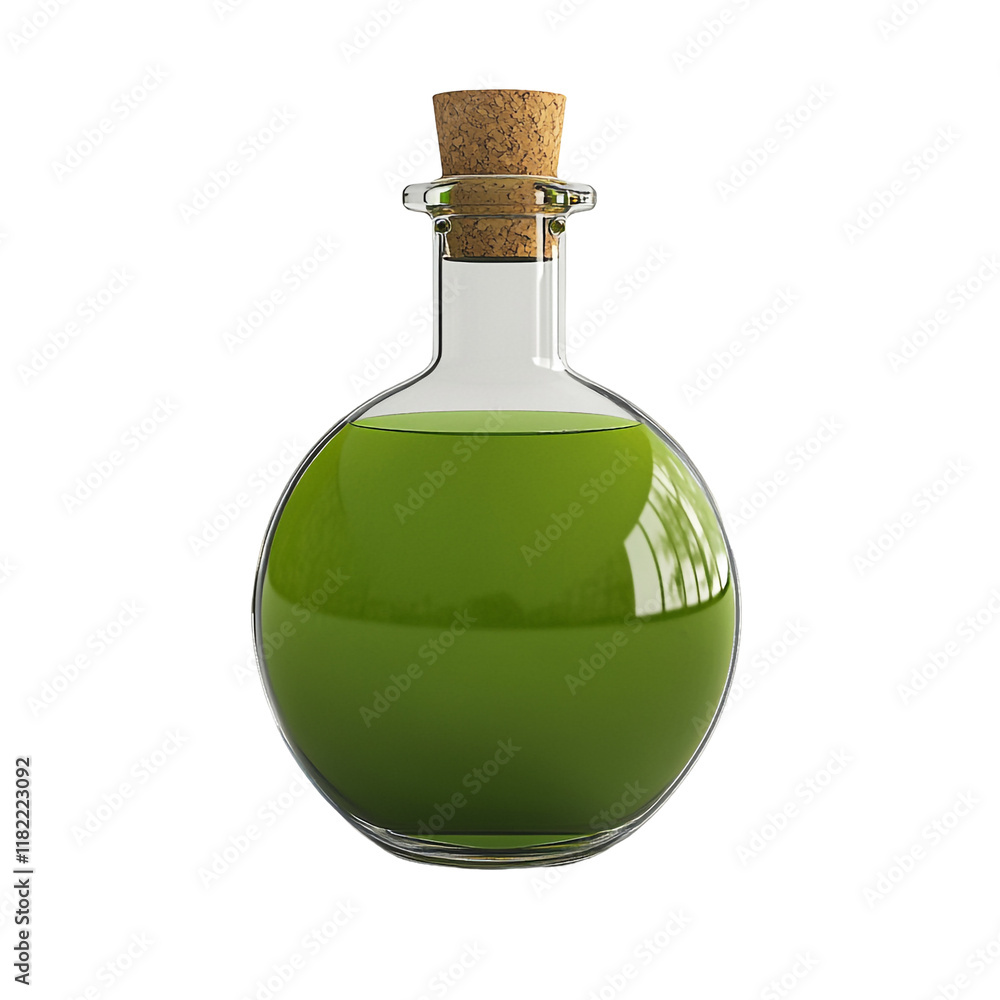 Green Liquid in Glass Bottle with Cork Green Liquid in Glass Bottle with Cork
