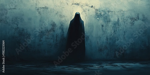 Hooded Figure Stands Against a Dark Wall