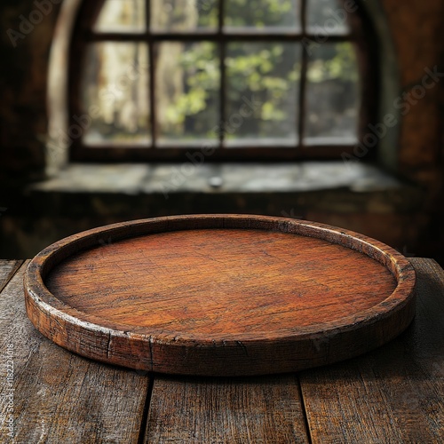 Wallpaper Mural A rustic wooden plate providing a natural background, ideal for food or product photography. Torontodigital.ca