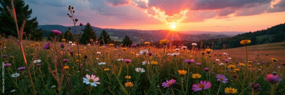 Obraz premium Wildflowers in a Lassen County meadow at dusk, blooming, landscape
