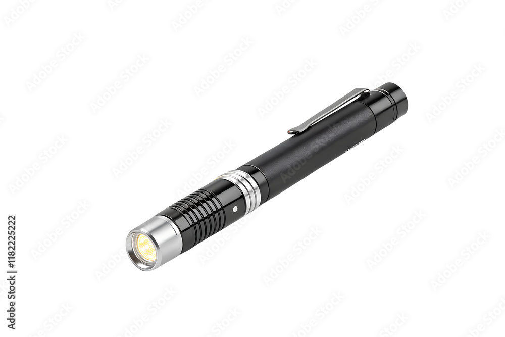 Compact Black Pen-Style Flashlight with Silver Head – Ideal for Portable Illumination on Transparent Background Compact Black Pen-Style Flashlight with Silver Head – Ideal for Portable Illumination on Transparent Background