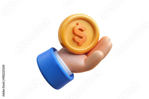 Hand Holding Golden Coin with Dollar Sign – Financial and Investment Concept on Transparent Background photo