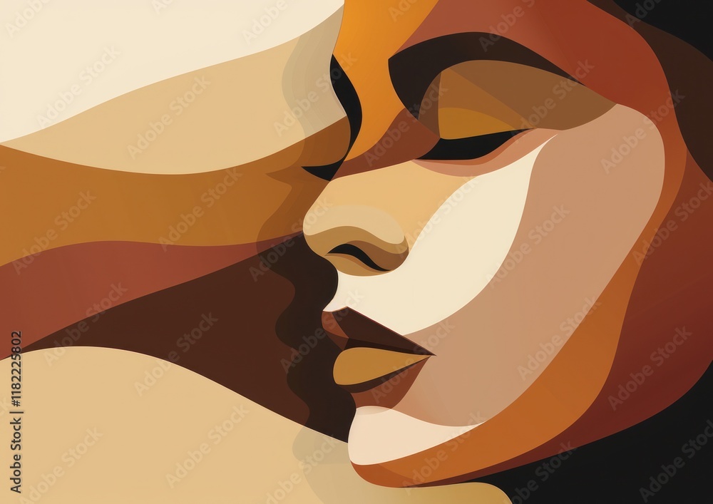 An abstract face made of overlapping geometric shapes with a muted color palette and subtle tones An abstract face made of overlapping geometric shapes with a muted color palette and subtle tones