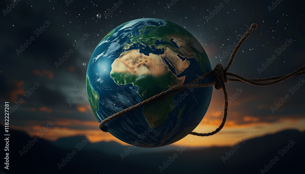 earth tied up, dramatic, with white tones earth tied up, dramatic, with white tones