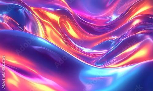 abstract element with fluid, wavy forms in bright neon colors
