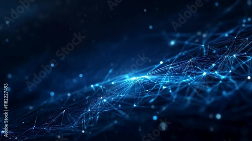 Abstract AI Wavy digital technology lines with bright lights and dark void background landscape