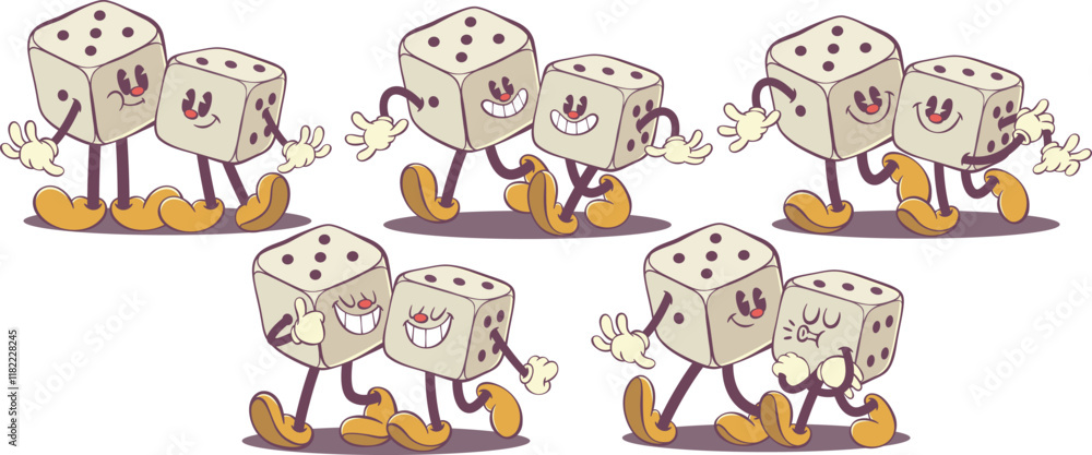 Fototapeta premium Retro groovy dice cartoon character
