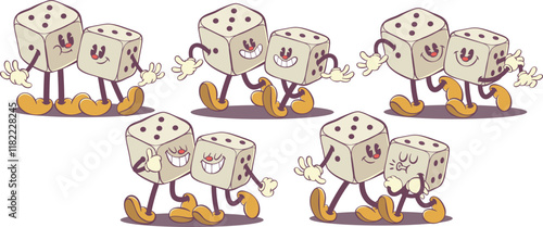 Retro groovy dice cartoon character