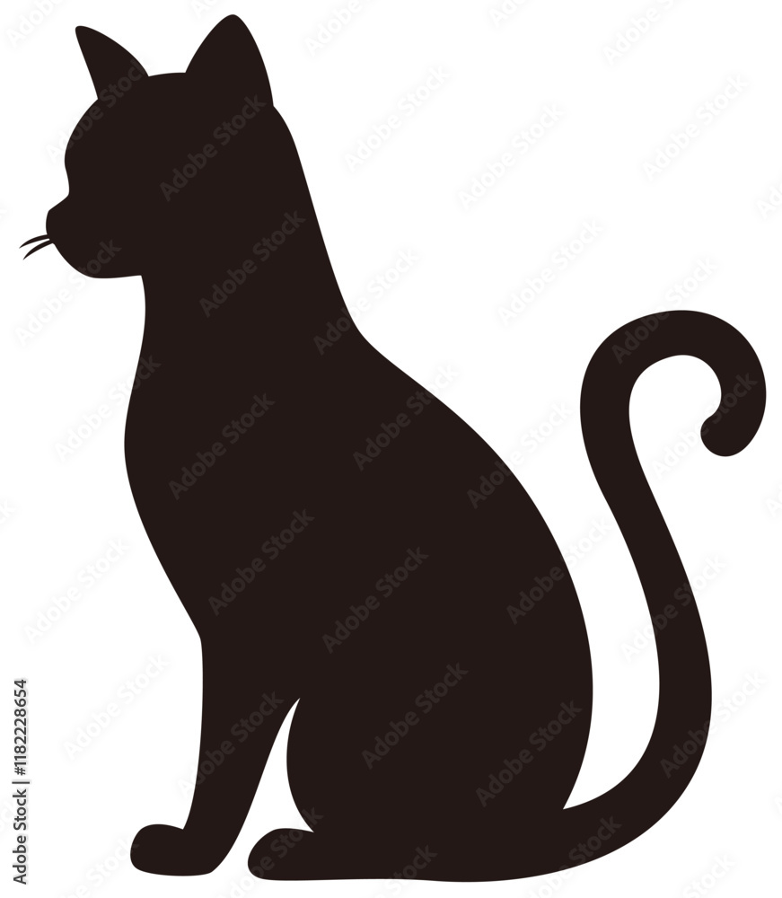 座った猫のベクターシルエットアイコン(耳の位置が手前を向いているイメージ) 座った猫のベクターシルエットアイコン(耳の位置が手前を向いているイメージ)