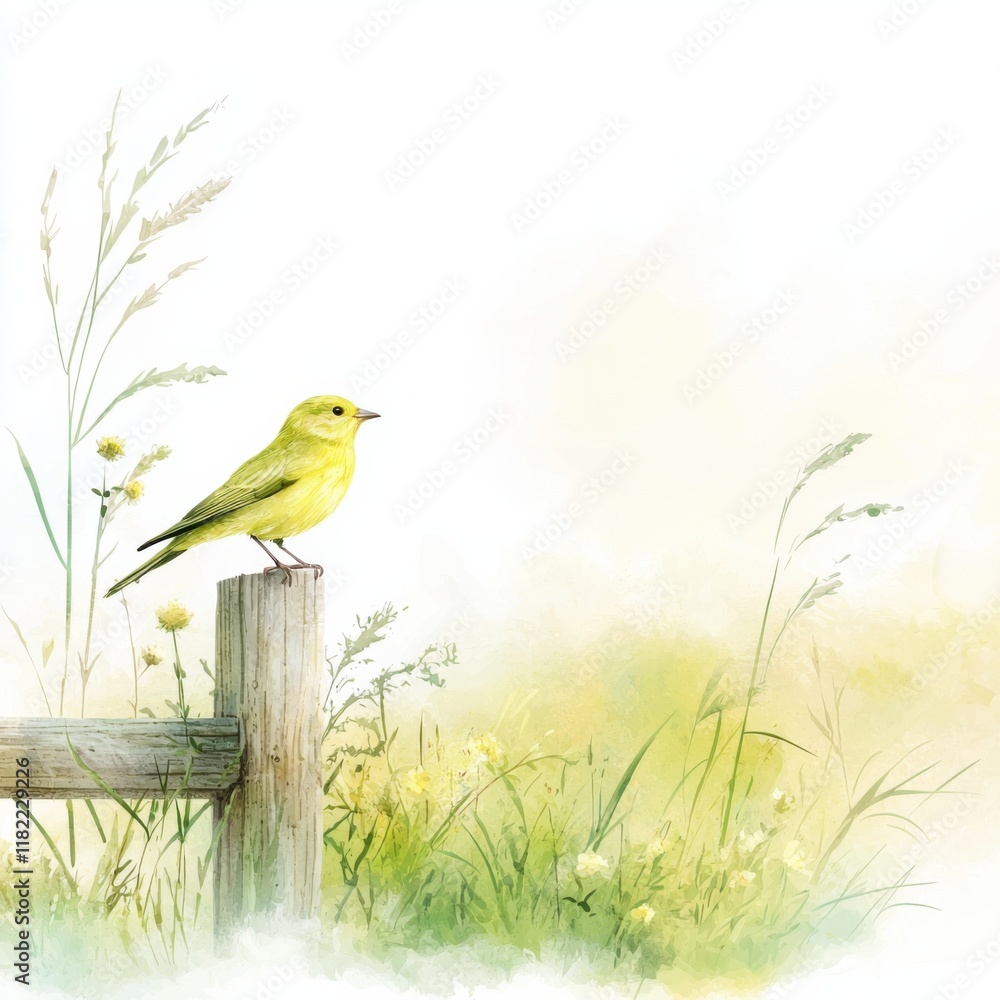 Watercolor bird perched on fence nature scene serene environment close-up view vibrant concept Watercolor bird perched on fence nature scene serene environment close-up view vibrant concept