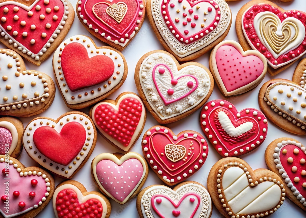 Sweet Heart-Shaped Cookies, Assorted Sizes, Isolated on White Background Sweet Heart-Shaped Cookies, Assorted Sizes, Isolated on White Background