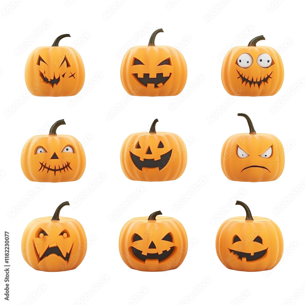 Nine Jack-o'-lanterns with Different Halloween Expressions Nine Jack-o'-lanterns with Different Halloween Expressions