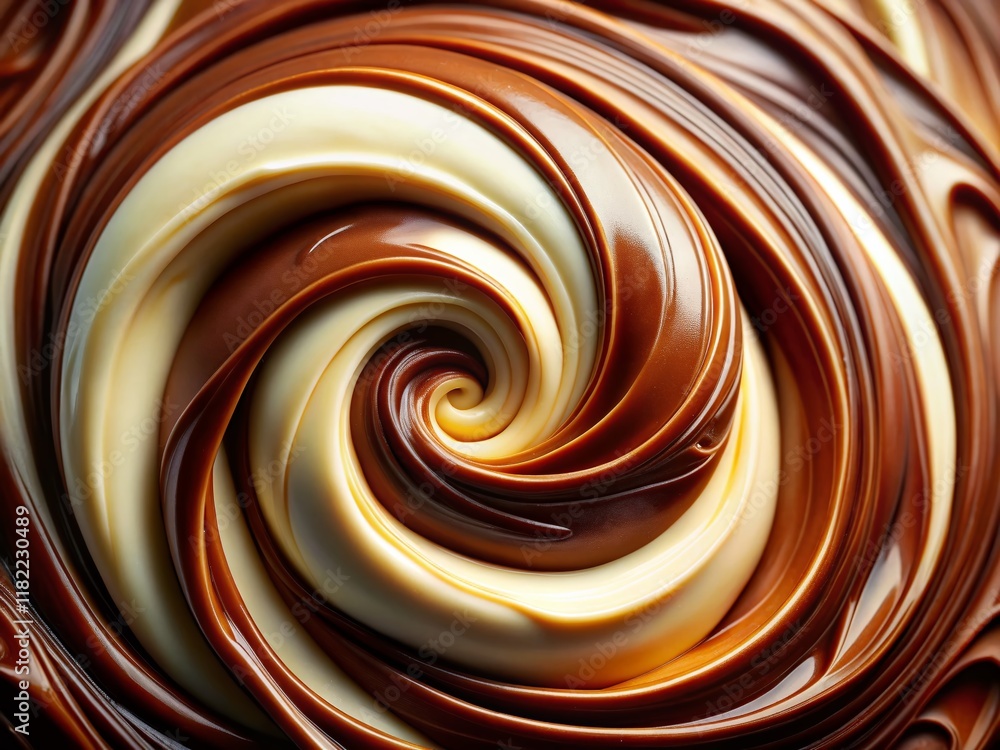 Swirling Chocolate Texture: Glossy Brown and White Waves - Stock Photo Swirling Chocolate Texture: Glossy Brown and White Waves - Stock Photo
