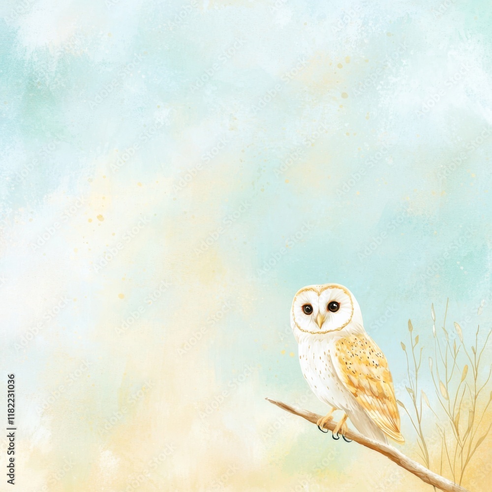 Fototapeta premium Watercolor owl art nature scene soft colors tranquil environment artistic viewpoint