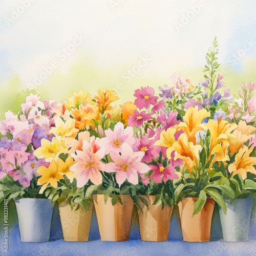 Wallpaper Mural Vibrant watercolor blossoms floral garden artwork bright environment close-up nature's beauty Torontodigital.ca