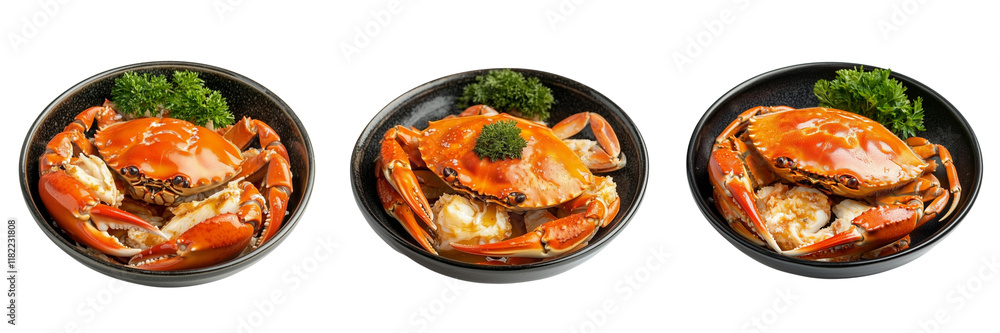 Set of Freshly cooked Singapore chili mud crab on a restaurant platter, with a rich, glossy chili sauce on transparent png background Set of Freshly cooked Singapore chili mud crab on a restaurant platter, with a rich, glossy chili sauce on transparent png background