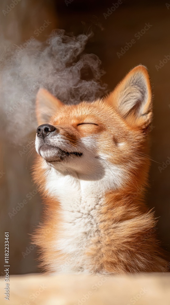 Fototapeta premium Serene fox basking in sunlight natural habitat wildlife tranquil environment close-up perspective calmness concept