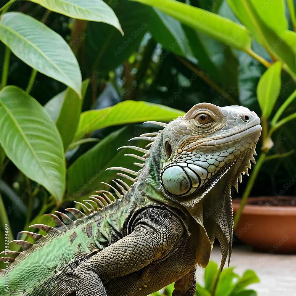 Naklejka premium Iguana Staring on the Garden