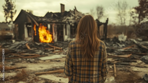 Wallpaper Mural Woman Holding Head Before Burned Home Torontodigital.ca