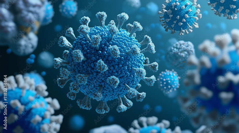 Obraz premium Influenza virus under microscopic view
