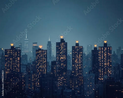 A timelapse of heartshaped lights blinking across a citys tallest building during Valentine s evening photo