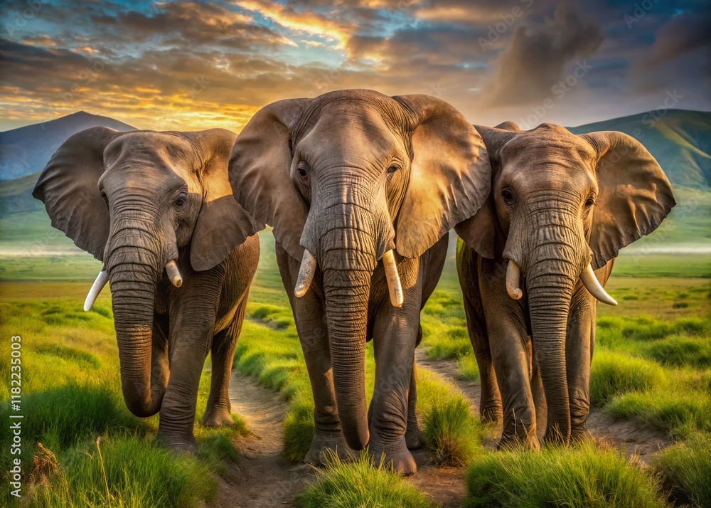 Fototapeta premium Three Elderly Elephants in Ngorongoro Crater, Tanzania