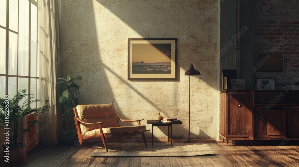 Sunlit Interior: A Serene Mid-Century Modern Living Room Sunlit Interior: A Serene Mid-Century Modern Living Room