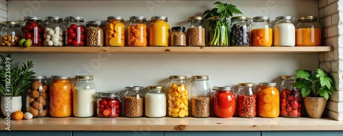 Wallpaper Mural Shelves lined with colorful jars and glass containers, chic, natural textiles Torontodigital.ca