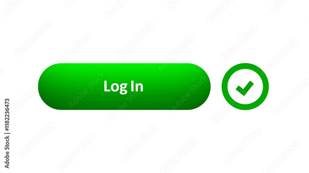 3D Rendered Animation of 'Log In' Button Clicked by Computer Mouse with Color-Changing Effect and Confirmation Tick 3D Rendered Animation of 'Log In' Button Clicked by Computer Mouse with Color-Changing Effect and Confirmation Tick