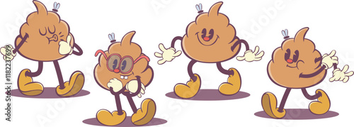 Poop character in retro groovy style