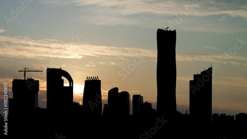 Africa: Addis Ababa Silhouette Skyline panorama at Sunrise, Time Lapse  with Beautiful Sky, Ethiopia, Africa